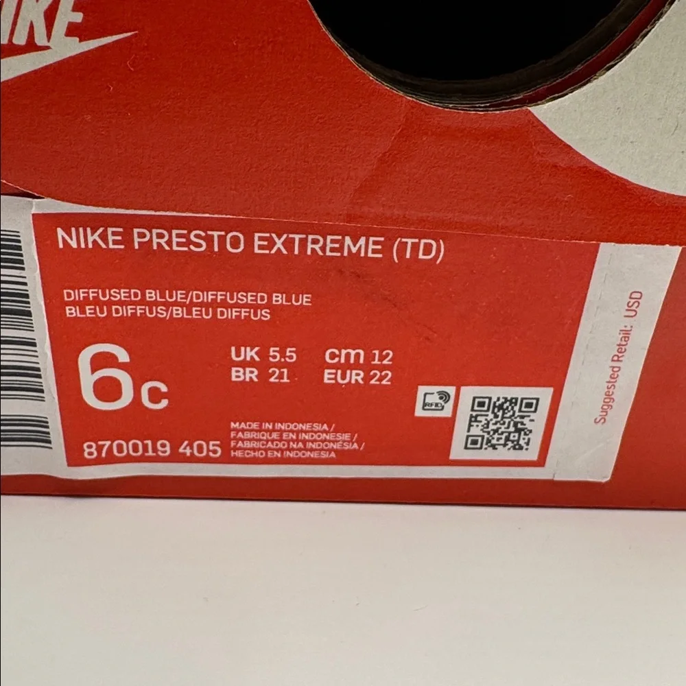 Nike Presto Extreme TD Toddler Sneakers Blue Slip-On Size 6C Lightweight Comfort